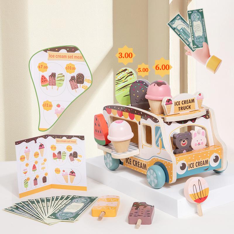 Wooden Ice Cream Cart: Educational Role-Playing Toy for Children