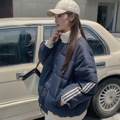 Splicing Contrast Thickened Stand-up Collar Padded Clothes for Schoolgirls 2025 Winter Design Striped Cotton Jacket Bread Jacket Jacket