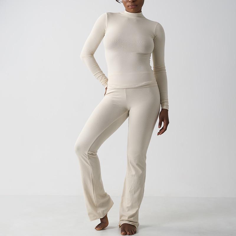 Cross-border Cotton-Modal Nude Yoga Suit: High-Waist Long Sleeve Fitness & Casual Sportswear Set