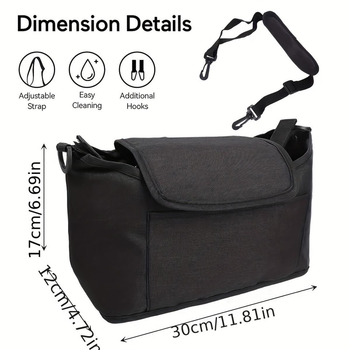 

Многофункциональный органайзер для детской коляски - Большая сумка-мессенджер для мамы с держателем для бутылочки с молоком One Size чёрный