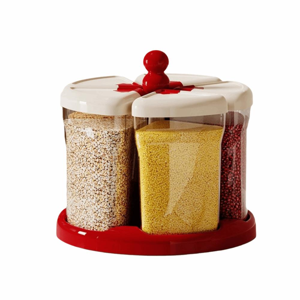Sealed Grain Dispenser Multi Compartment Rotating Rice Dispenser  Household Use красный