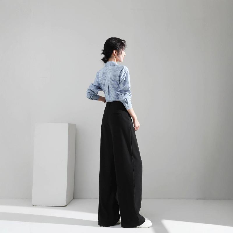 Black loose high-waisted wide-leg pants autumn new pants women's summer commuter drape suit pants