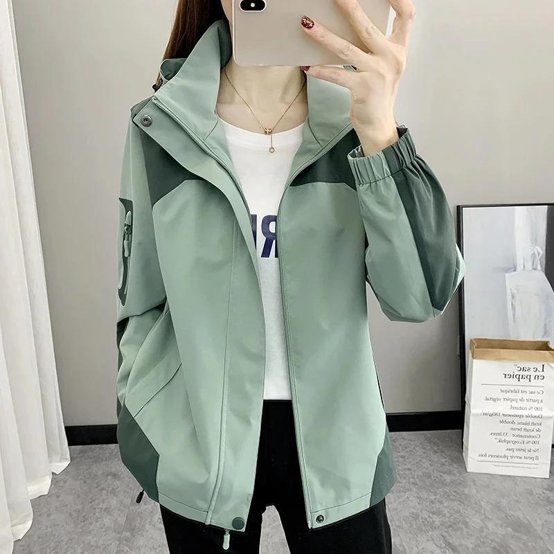 Women's Coat Joker Waterproof Windproof Single Layer Jacket Long Sleeve Zipper Sport Hooded Jackets Outwear