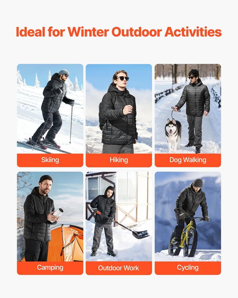 Heated Jacket for Men with 7.4V Battery, Soft Shell Electric Heating Coat, Windproof Lightweight Outerwear with 6 Heating Zones & 3 Heat Settings for