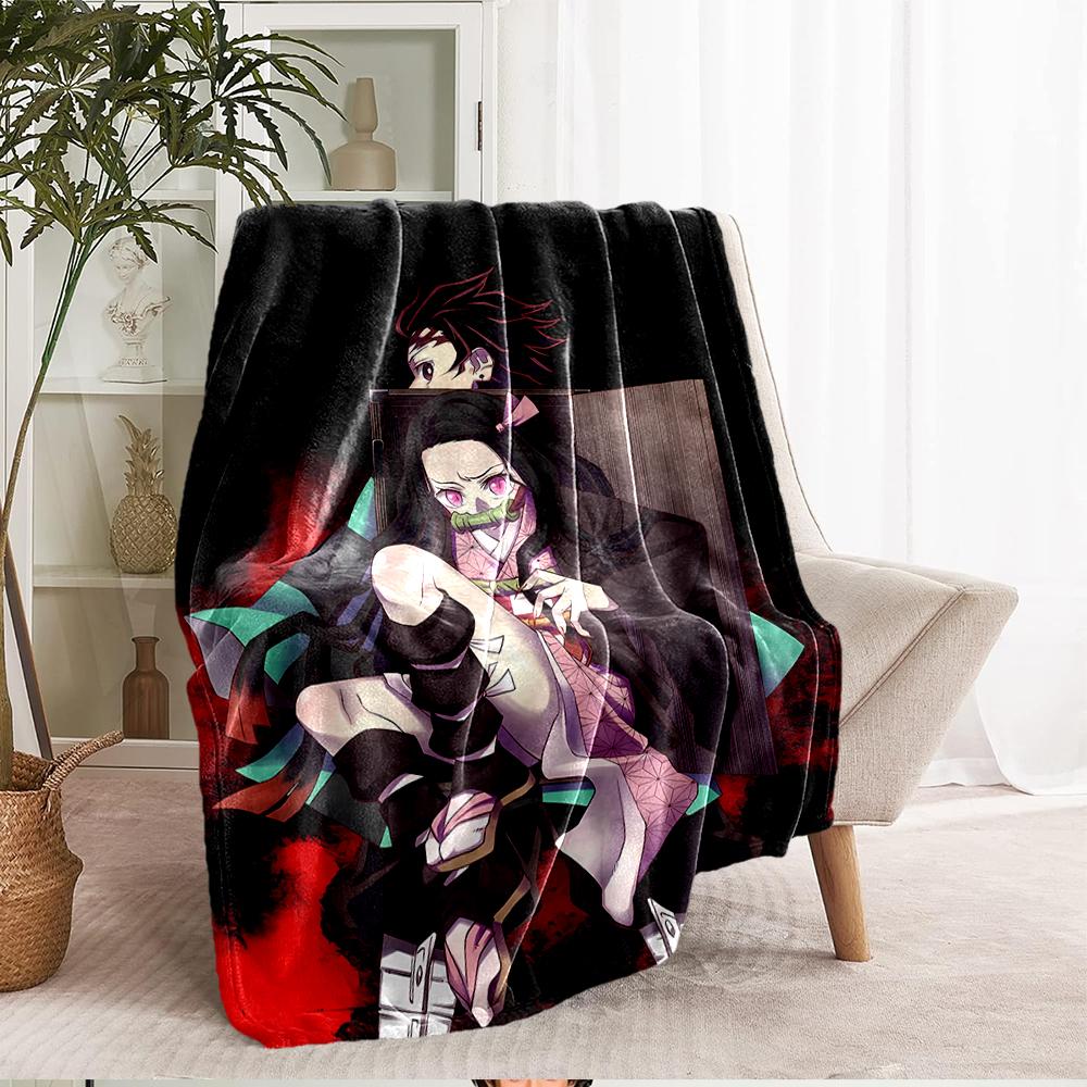 Demon Slayer Theme Printed Blanket - Perfect for Couch, Bed, Travel & Outdoor Use | Machine Washable, Cozy & Durable.