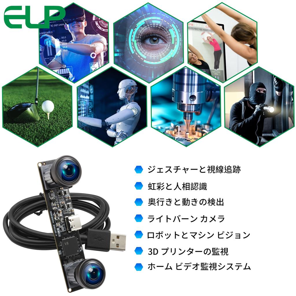 Módulo de Cámara USB 3D Binocular ELP 120fps Obturador Global para Ordenador Lente Gran Angular de Baja Distorsión 4MP Lente Dual Cámara Lightburn Sincronización Estéreo 3D PC
