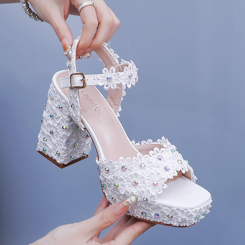 Plus Size 34-42 Party Evening Wedding Shoes for Women Summer Fashion High Heel White Platform Sandals Lace Sandalias Mujer 2026