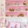 Cute Cartoon Bear Tapestry Pink Striped Wall Hanging for Kawaii Bedroom Decor Background Cloth