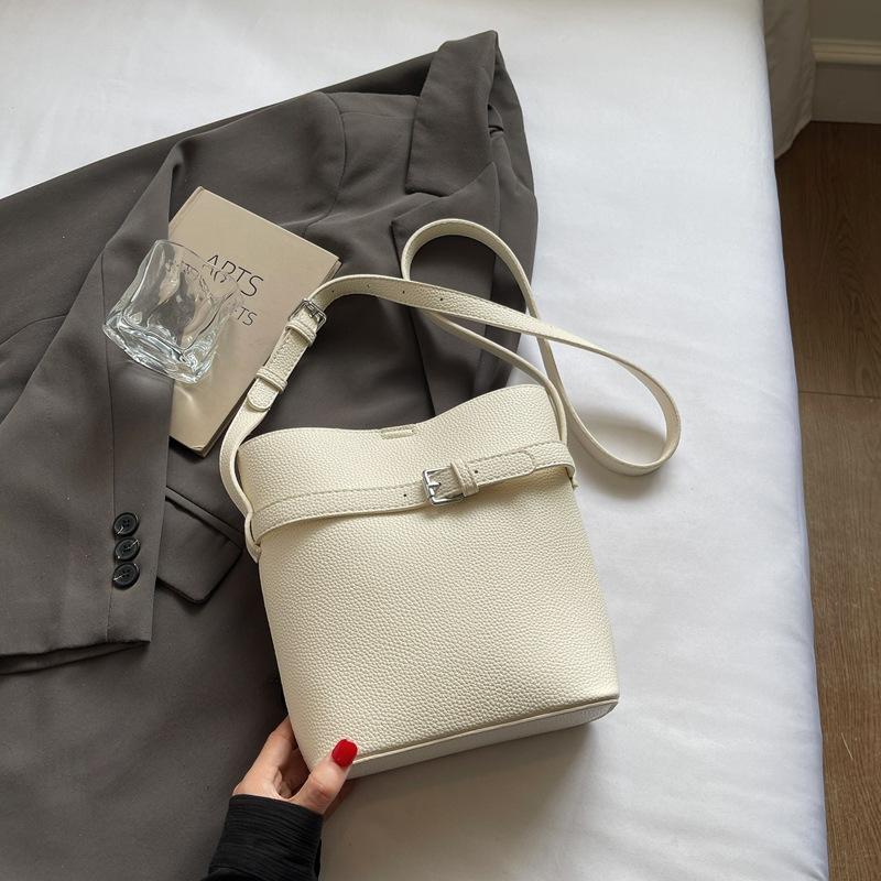 High-end fashion lychee pattern small bag women's new versatile commuter messenger bag shoulder bucket bag