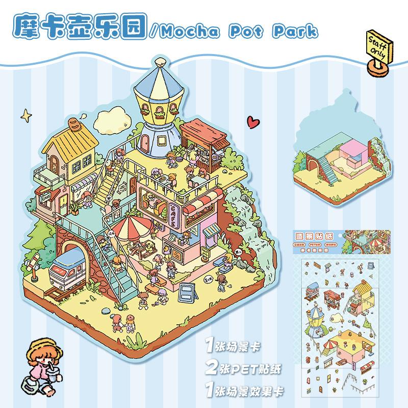 PET Niedliches Cartoon Tier Miniaturwelt 3D Landschaft Aufkleber Lustig Kawaii Kinder DIY Raumdekoration Spielzeug Geschenke Szenenlayout Aufkleber