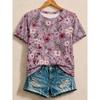 Plus Size Women's Striped V-Neck Short Sleeve T-Shirt Mid-Length Korean Style Summer Fashion