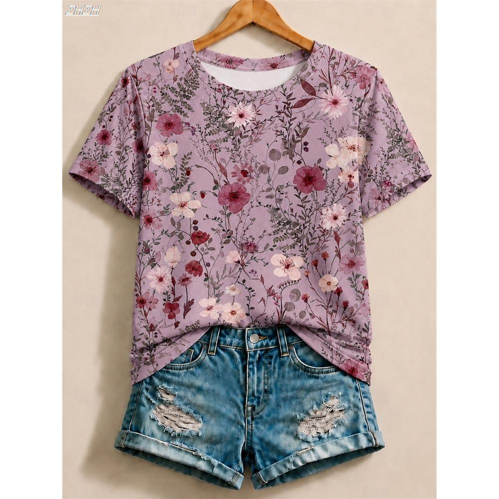 Plus Size Women's Striped V-Neck Short Sleeve T-Shirt Mid-Length Korean Style Summer Fashion