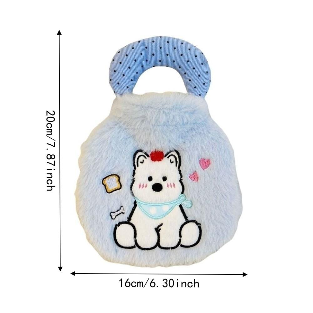 Plush Cartoon Hand Warmers Dog Embroidery Hot Water Bag Portable Water-filling Bottle Female