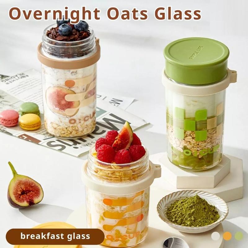 400ML Overnight Oats Glass Cup With Lid & Spoon Food Grade Sealed Leakproof for Breakfast Yogurt Meal Prep Gifting