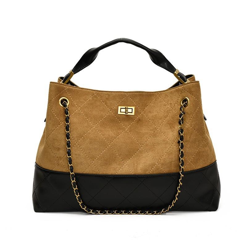 New Niche Rhombus Chain Large-Capacity Commuter Shoulder Messenger Bag Contrasting Color Portable Tote Bag Women