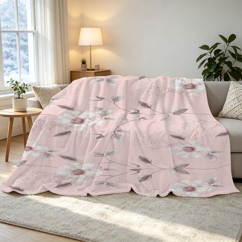 Plush Floral Flannel Blanket | Machine Washable Soft Cozy Throw for Home, Sofa, Office, Christmas & Halloween Warmth