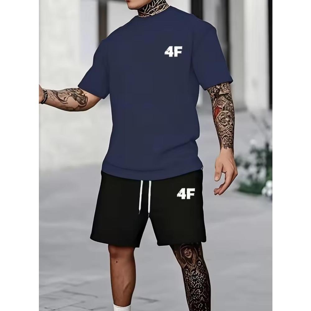 Summer New Men's Pullover Round Neck T-shirt Sports Suit Letter Printed Soft Men's Short Sleeved Shorts Two-piece T-shirt Set