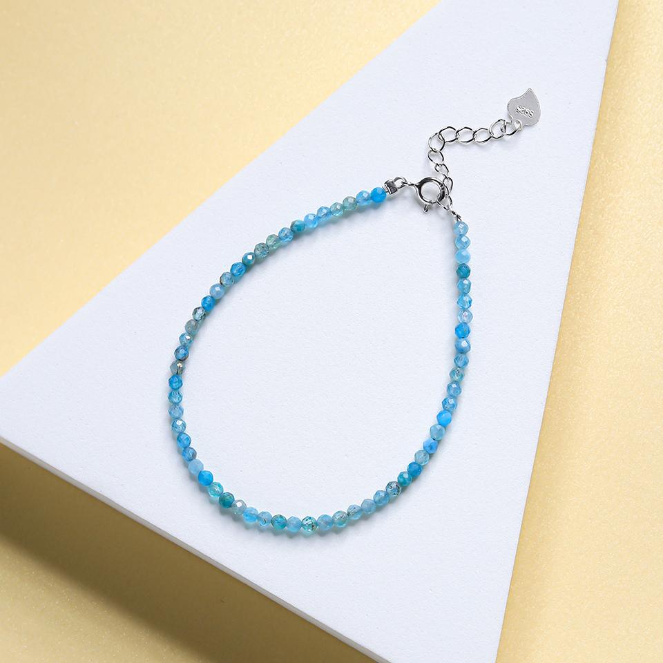 Natural Stone Beads Bracelet on Hand Chain Luxury Jewelry 2MM with 925 Silver Bangle for Women Gift