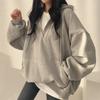 Damen Cardigan Hoodie Streetwear Grau Harajuku Oversized Oberteil Sweatshirt Damen Lässig Langarm Tasche Kapuzenmäntel