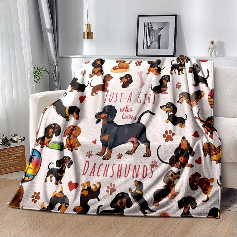Dachshund Blanket Cute Black and Red Paws Printed Soft Flannel Blanket Warm Cozy Blanket for Teens Adults Kids