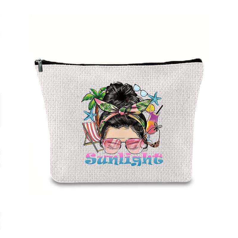 Large Capacity Linen Makeup Bag: Cross-Border Printed Cosmetic Storage with Zipper