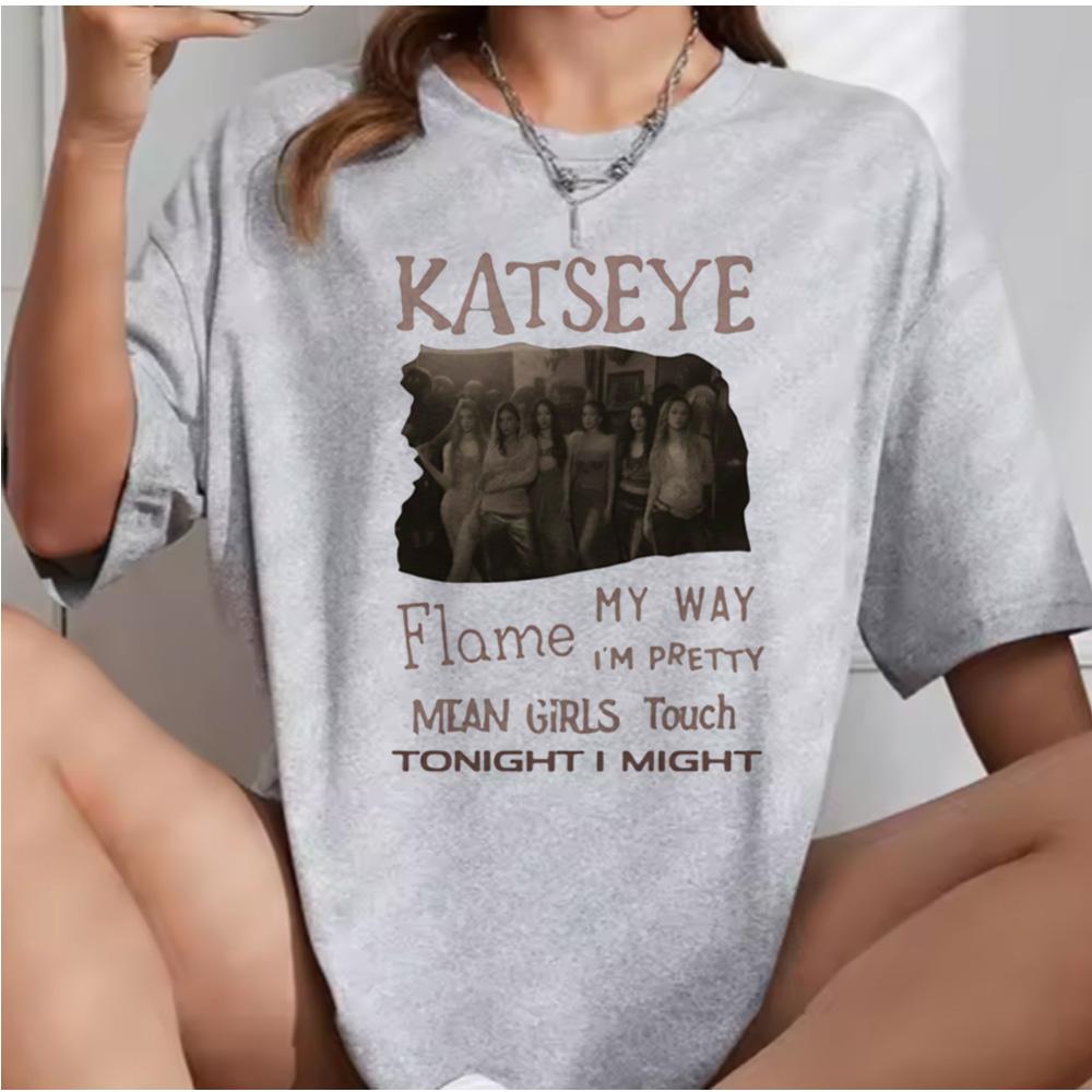 Katseye Beautiful Chaos Pink Gray T-shirts Kpop Tee Women and Unisex Oversized Tee Graphic Short Sleeve T-Shirt Unisex Tops