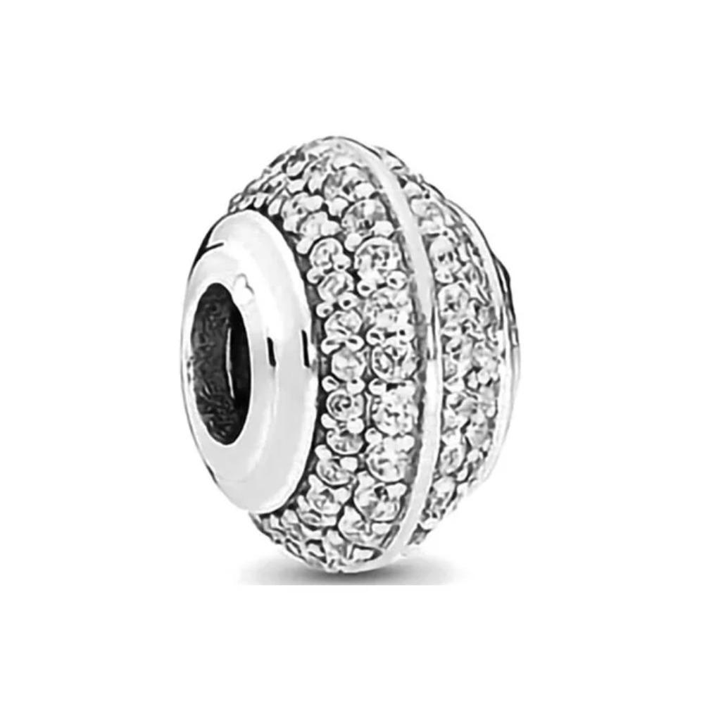 New 925 Silver Round Flower Pattern Sparkling Pink Heart-shaped Clip Charm Bead Fit for Original Bracelet DIY Women's Jewelry