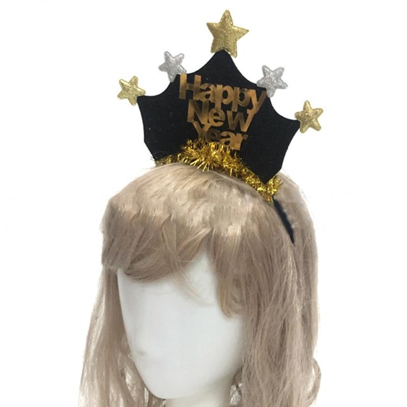 Star New Year Eve Sequins Headbands Crown 2023 Hair Hoop Fluffy Cute Hair Accessories Party Costume Photo Props