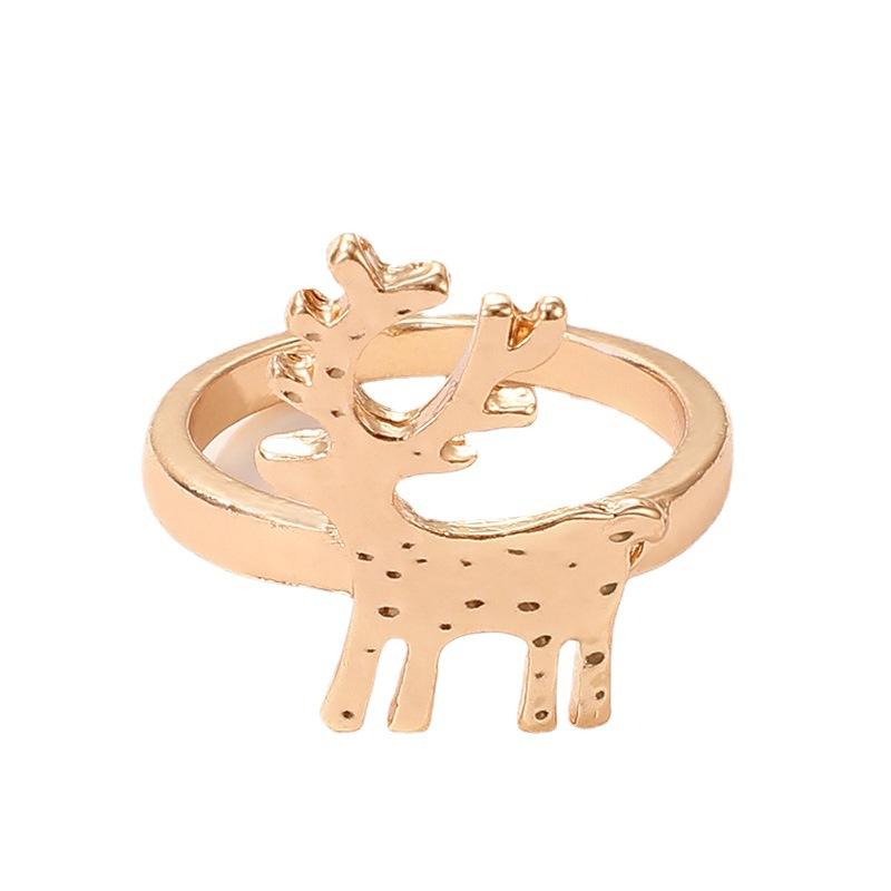 New European and American Holiday Products Christmas Oil Dripping Ring Elk Santa Alloy Ring