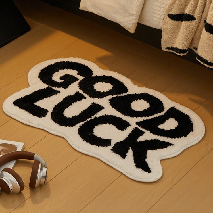 Modern Nordic Letter Flocking Non-Slip Quick-Dry Irregular Floor Mat for Bedroom & Bathroom