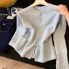 Autumn Long Sleeved Sweater for Women Collection Waist Slimming Ruffle Edge Knitted Top Gentle Style Drawstring Design