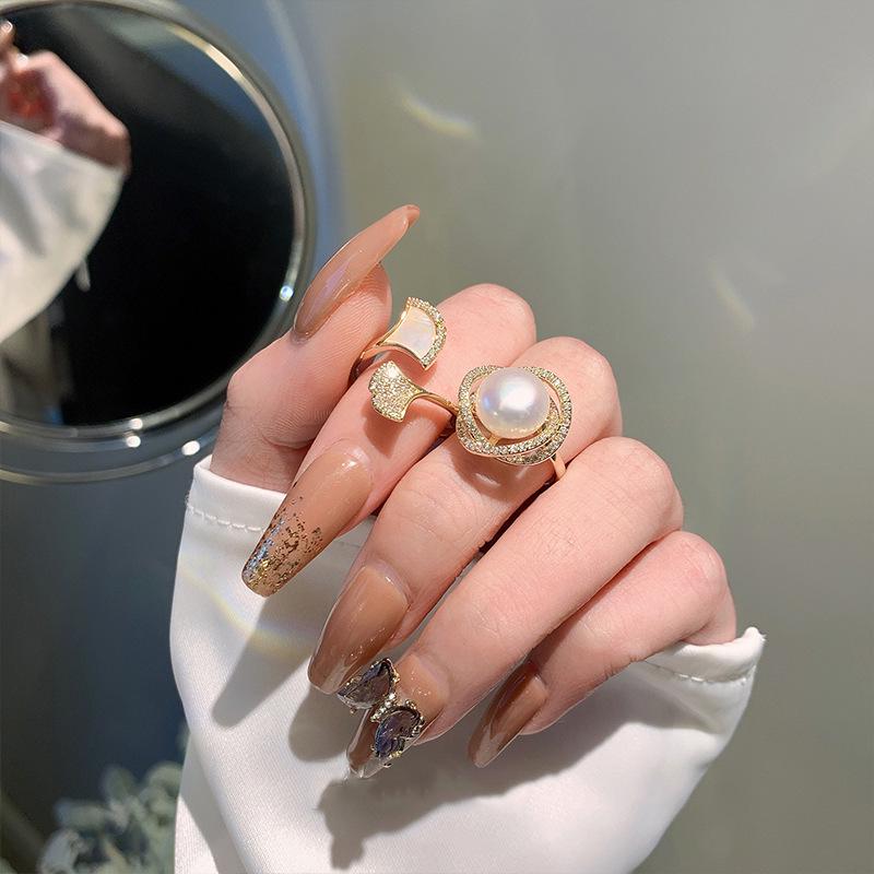 Pearl Two-Piece Open Ring for Women - Niche Luxury European American Fashion, Exaggerated Design, Lightweight High-End Index Ring