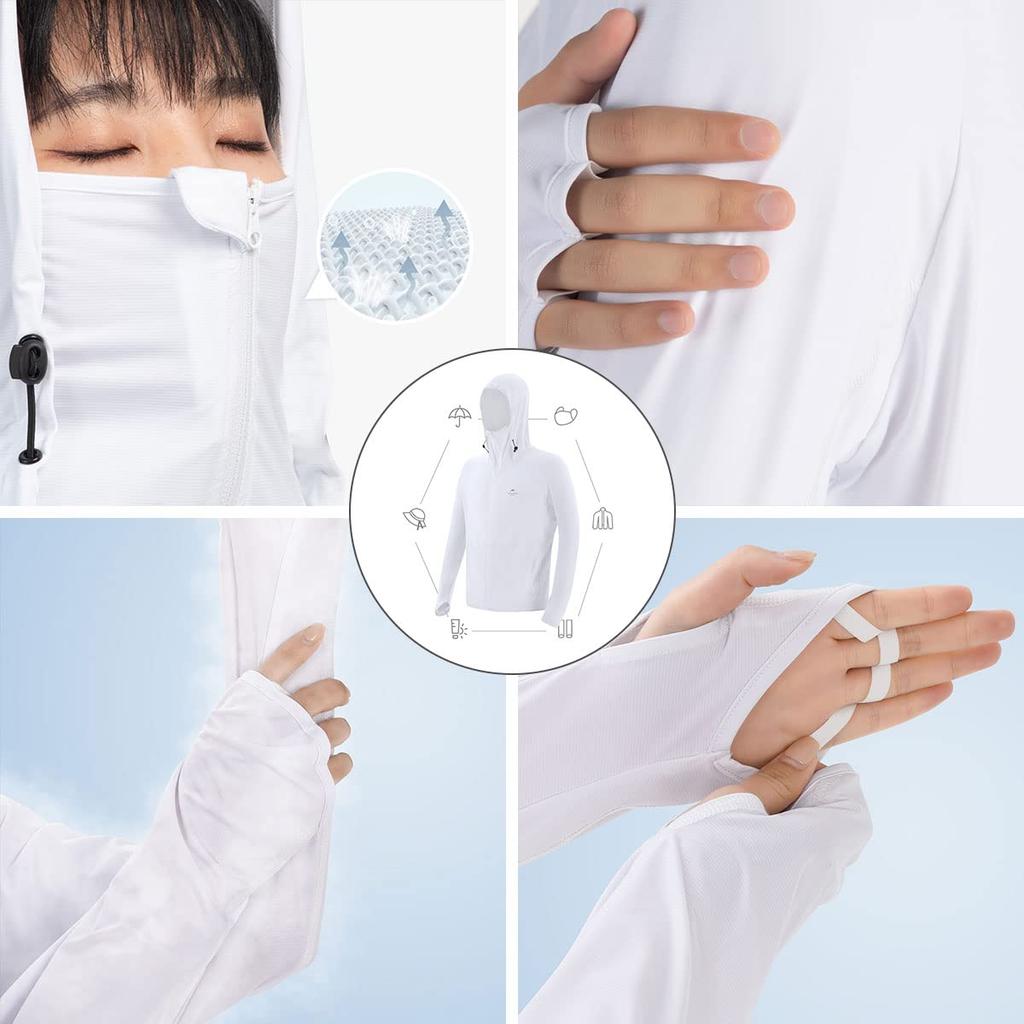 Naturehike Sunscreen Rash Guard, Unisex, UV Protection, Long Sleeve Sun Protection, Hat Included, Hoodie, Outerwear, UV Protection (M, White)