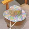 6-8Y Kids Summer Mesh Breathable Fisherman Hat Sweet Floral Strawberry Print Children Girls Sunshade Panama Cap Wide Brim Sunscreen Bucket Hats