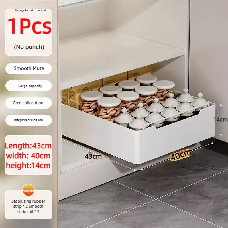 New Kitchen Storage Rack with Slide Rails Pull-out Kitchen Drawer Type Storage Tray Spice Box Storage Shelf Cabinets Organizer
