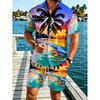 Men's Tropical Sunset Palm Print Shirt and Shorts Set Summer Vacation Polyester Beachwear