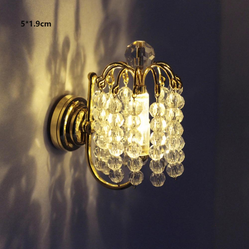 Mini Miniature LED Golden Light 1:12 Ceiling Lamp Chandelier Doll House Accessories