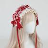 Lace Hairband Hair Barrette with Red Cream Styling and Fabric Ribbon Finish for Decorative Outfit Coordination and Photo Use
