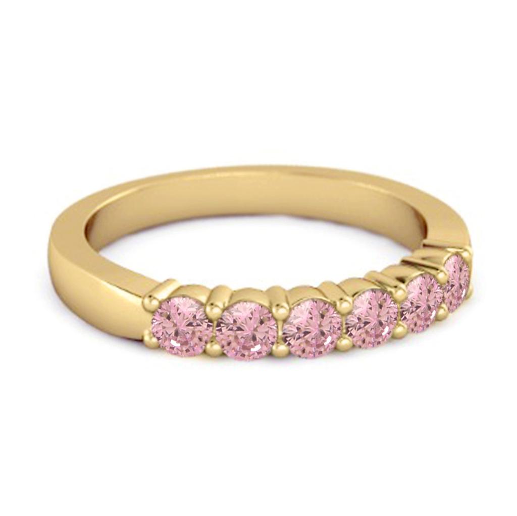 Pink CZ Half Eternity Band Women Wedding Ring  - 925 Sterling Silver Gold Vermeil