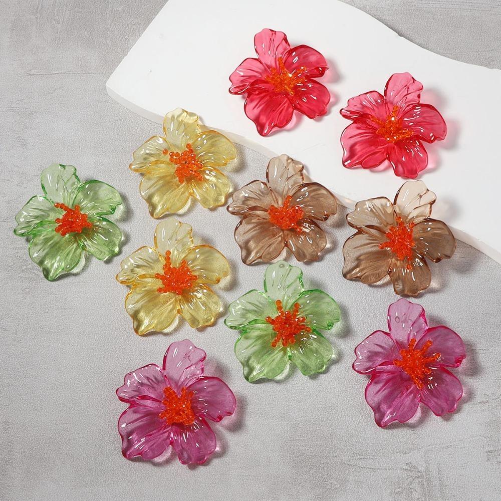 Exaggerated Romantic Bright-colored Transparent Acrylic Simulation Flowers Stud Earrings for Women Personality Piercing Jewelry