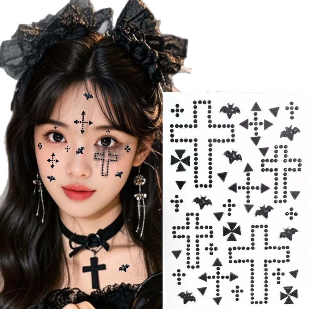 Halloween Face Stickers Diamond Red Black Broken Diamond Flashing Diamond Stickers Horror Simulation Fake Plasma Scar Scar Makeup