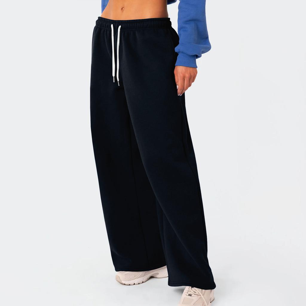Women's Yoga Pants Comfortable Drawstring Pants Loose Straight Pants With Pockets Color Sweat Pants Wide Leg Running Exercise