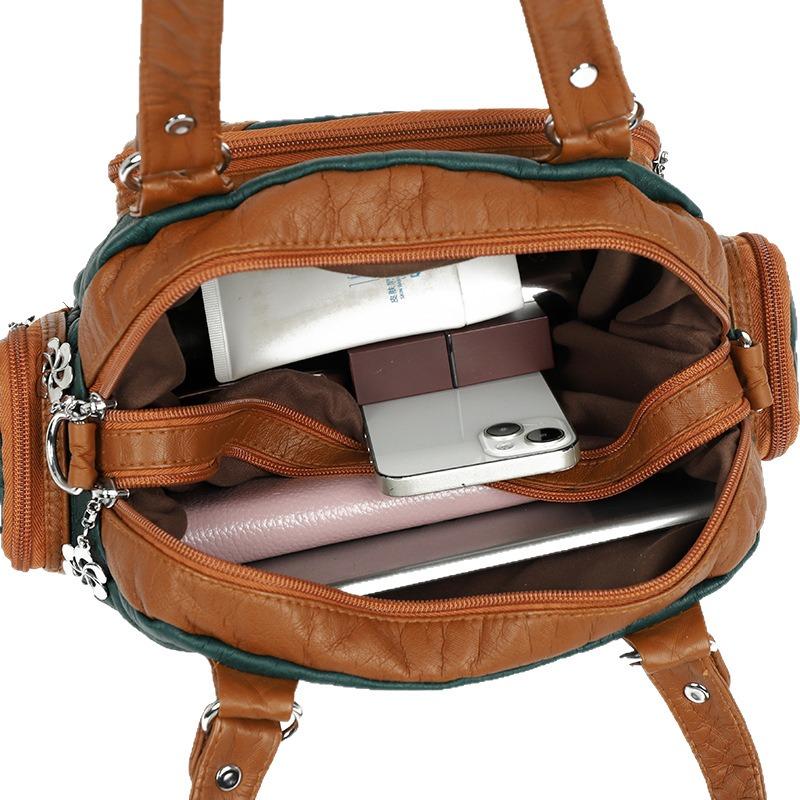Bag women's new soft leather shoulder bag versatile texture women's messenger bag large capacity contrasting color light mother women's bag