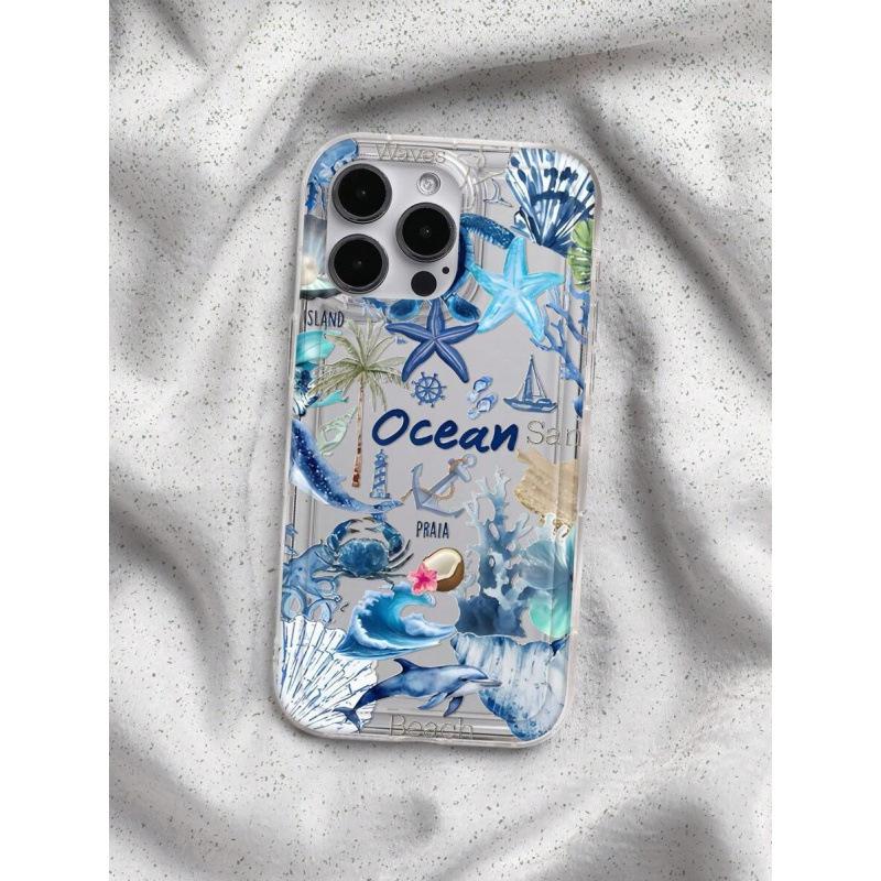 Summer Ocean Elements Suitable for iPhone16promax Apple 15 Mobile Phone Case 14 Transparent 13 Airbag 12 Explosion 11