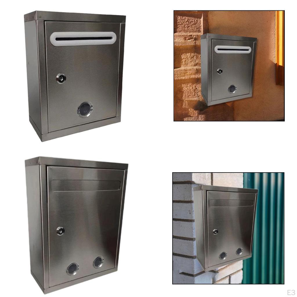 And Versatile Stainless Steel Wall-mounted Mailbox for Envelopes Magazines. Includes Lock.