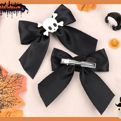 1pair Punk 90s Aesthetic Bowknot&Skull Hairpin for Woman Charm Hair Clip