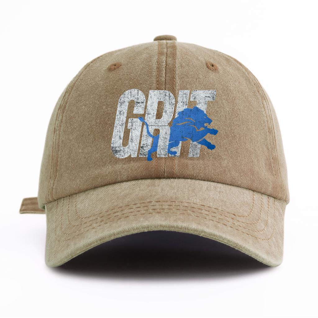 1pc GRIT Print Washed Baseball Cap for Adults,  Minimalist Retro Style Casual Soft Adjustable Dad Hat, Perfect As Gift