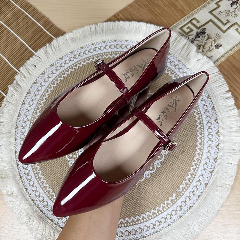 Fashion Flat Shoes for Women Spring and Autumn Shallow 2025 New Patent Leather Women's Shoes Pointed Mary Jane Retro Plus Size Flat Shoe