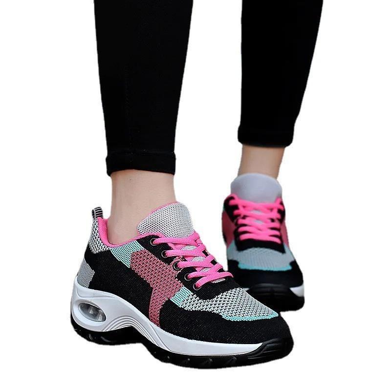Air Cushion Women's Shoes Spring Trend Flying Woven Mother Shoes Mesh Breathable Lightweight Sports Shoes Sports Leisure