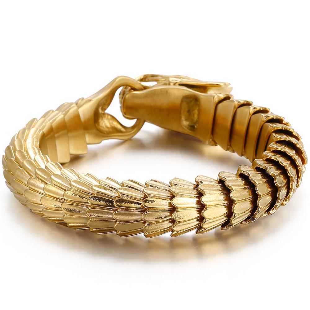 Dragon Head Animal Man Bracelet Gold Color 316L Stainless Steel Dragon Keel Chain Men's Bracelets Wristband Viking Charm Bangle